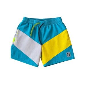 Nike Mens Colorblock Swim Trunks Teal Yellow Grey Mesh Lined Shorts Small